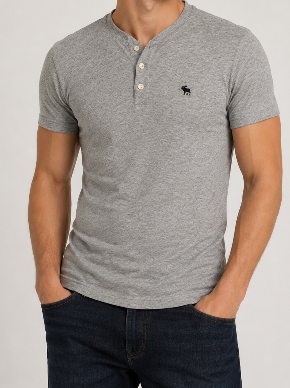 2/30$ ABERCROMBI&FITCH Icon Logo Short Sleeve 100% Cotton Henley Shirt sz medium